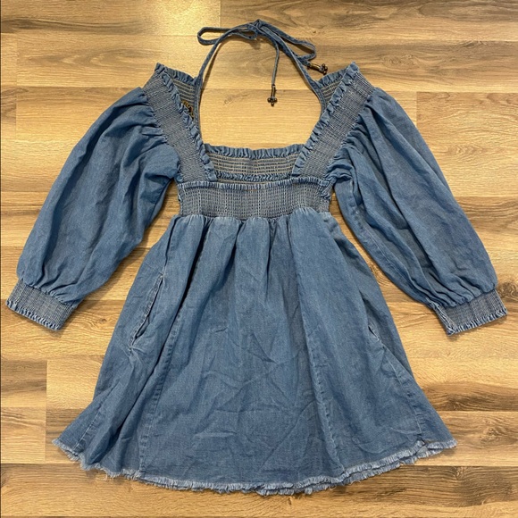Free People Denim Smocked Mini Dress - Picture 5 of 10